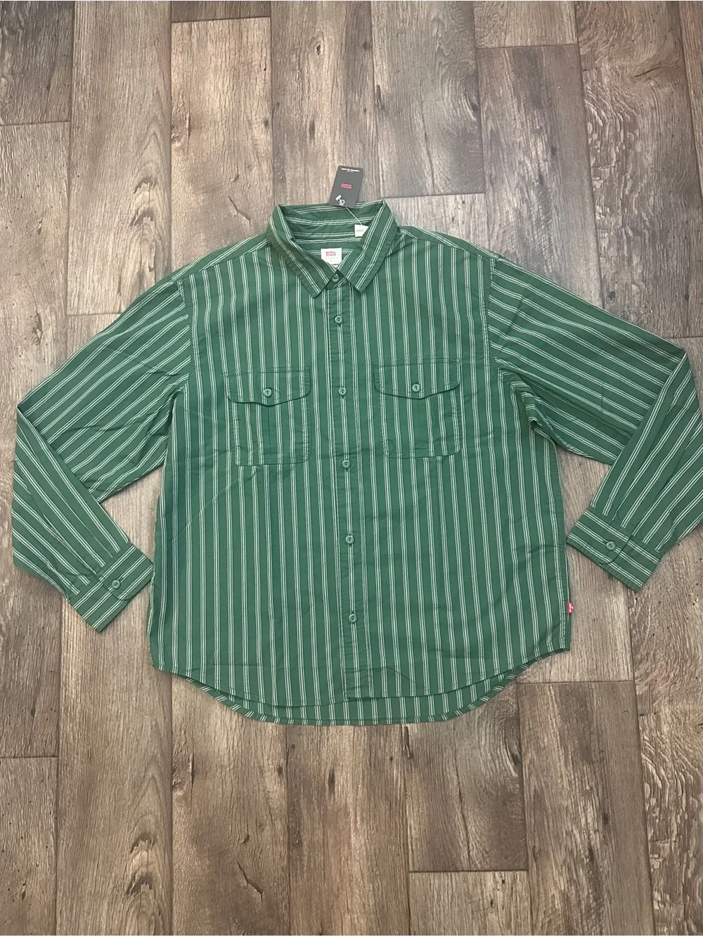 Levi's Relaxed Crop Casual Formal Button-Down Shirt Men’s Sz L Striped Green